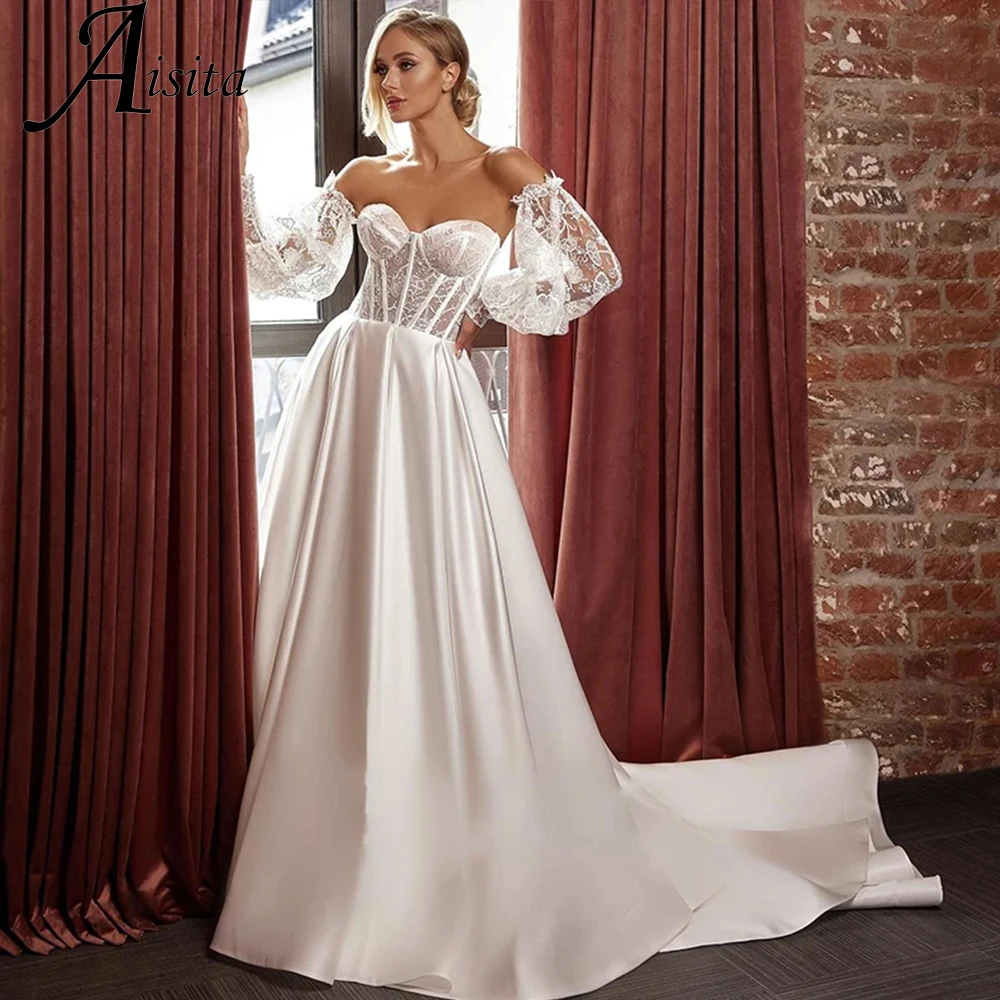 Boho Elegant A-line Wedding Dress Beach Vintage Sweetheart Bride Dresses Puff Sleeve Lace Bridal Gown gelinlik modelleri 2023
Boho Elegant A-line Wedding Dress Beach Vintage Sweetheart Bride Dresses Puff Sleeve Lace Bridal Gown gelinlik modelleri 2023