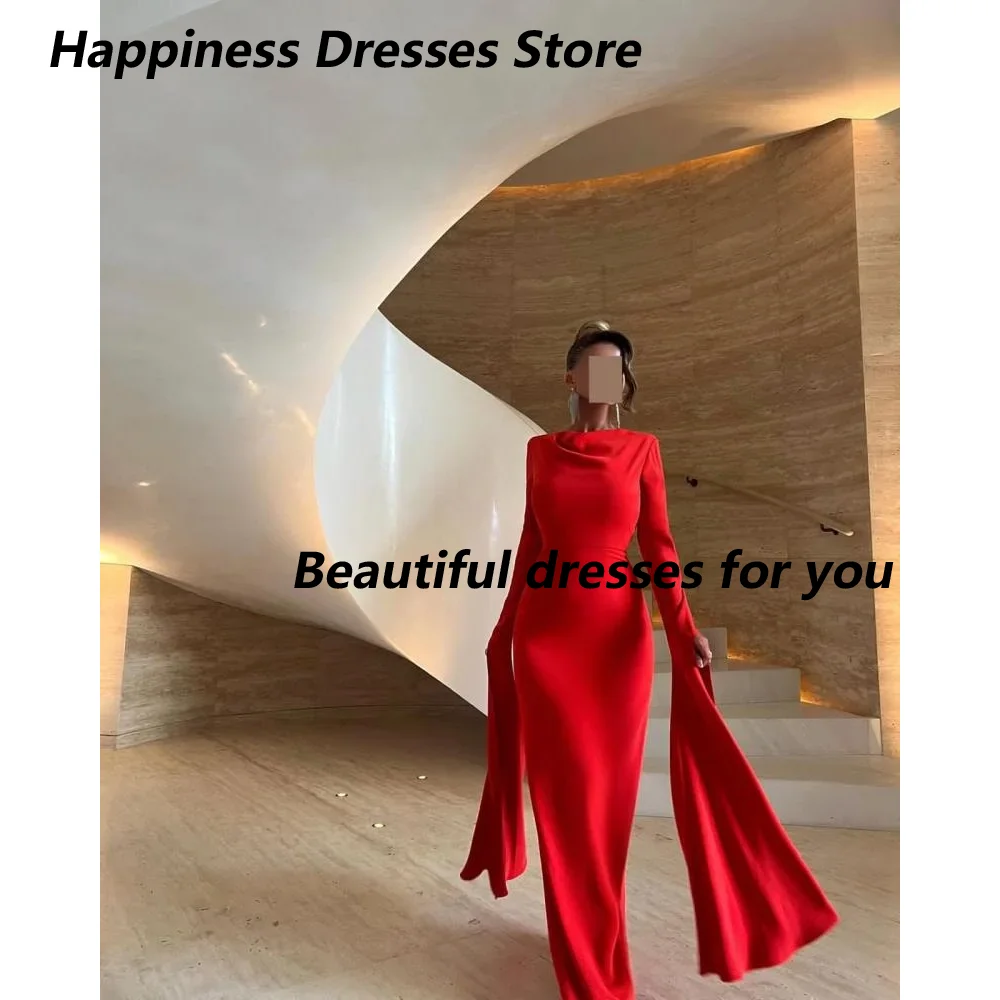 Customized Red Prom Dress O-Neck Long Sleeves Jersey Saudi Arab Evening Gown Straight Long Formal Occasion Gown Robe De Soiree
Customized Red Prom Dress O-Neck Long Sleeves Jersey Saudi Arab Evening Gown Straight Long Formal Occasion Gown Robe De Soiree