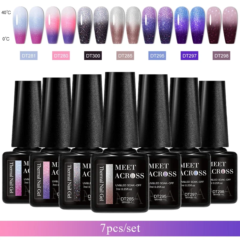 MEET ACROSS 7pcs Glitter Shimmer Thermal Gel Nail Polish Set 3 Layers Color Changing UV LED Gel kit for Nail Art DIY Manicure
MEET ACROSS 7pcs Glitter Shimmer Thermal Gel Nail Polish Set 3 Layers Color Changing UV LED Gel kit for Nail Art DIY Manicure