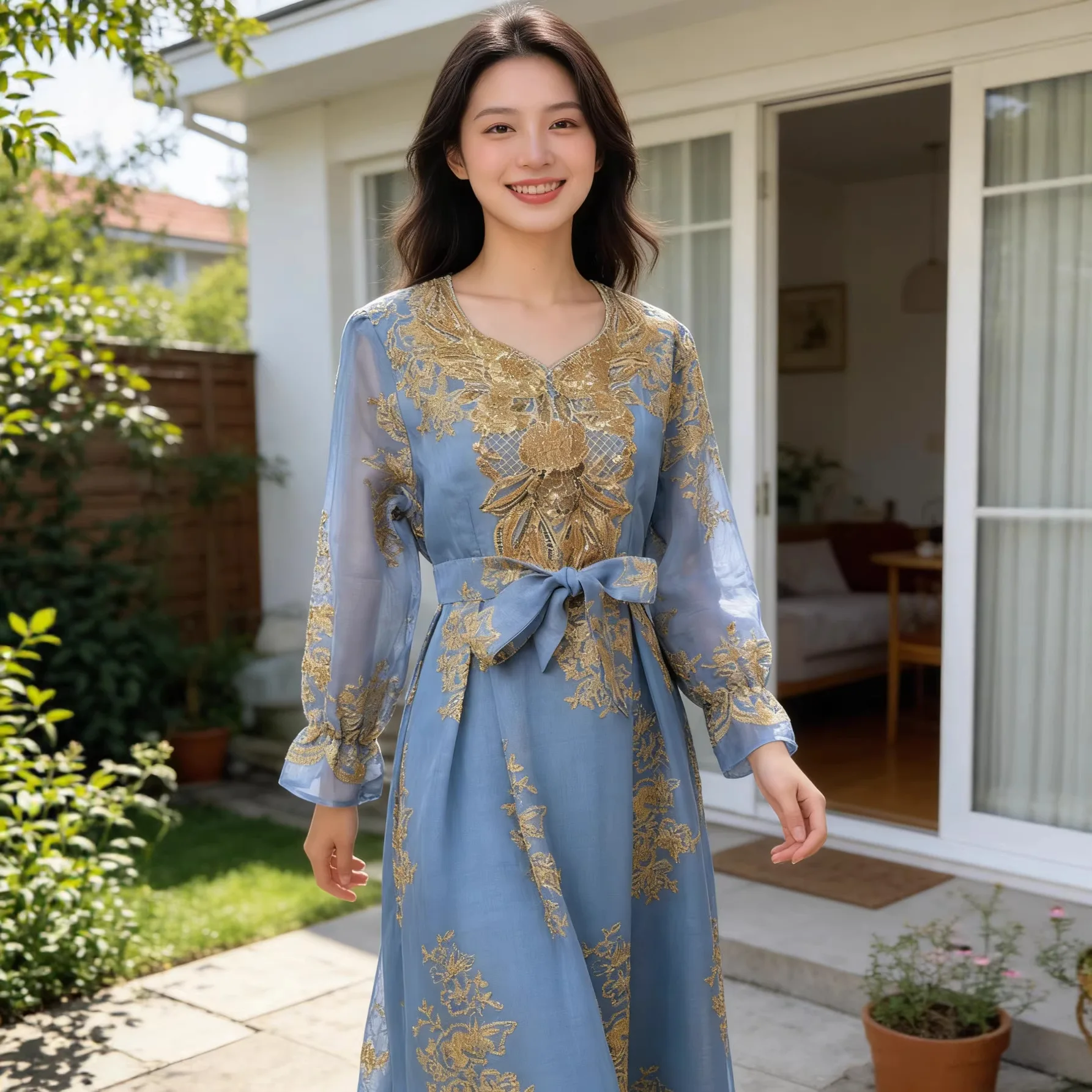 Women's Long Robe With Tassels And Leaf Embroidery, Fashionable And Elegant Dress Robe Abaya Ramadan Dubai Luxury Islam Elegant
Women's Long Robe With Tassels And Leaf Embroidery, Fashionable And Elegant Dress Robe Abaya Ramadan Dubai Luxury Islam Elegant