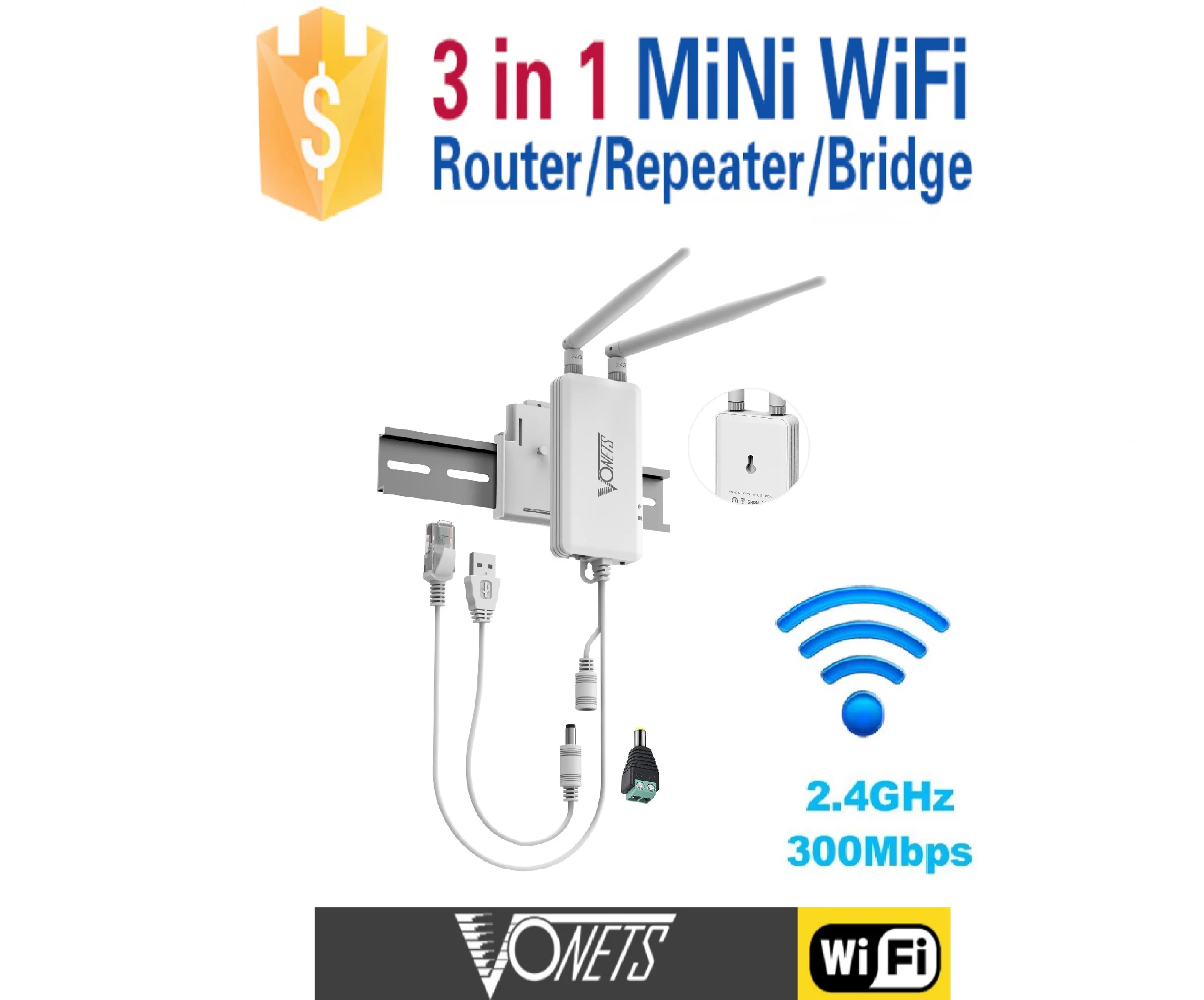 VONETS 2.4G WiFi Router WiFi to Wired Bridge Ethernet Repeater Hotspot Signal Extender RJ45 to WiFi Adapter for DVR PLC VAP11S
VONETS 2.4G WiFi Router WiFi to Wired Bridge Ethernet Repeater Hotspot Signal Extender RJ45 to WiFi Adapter for DVR PLC VAP11S