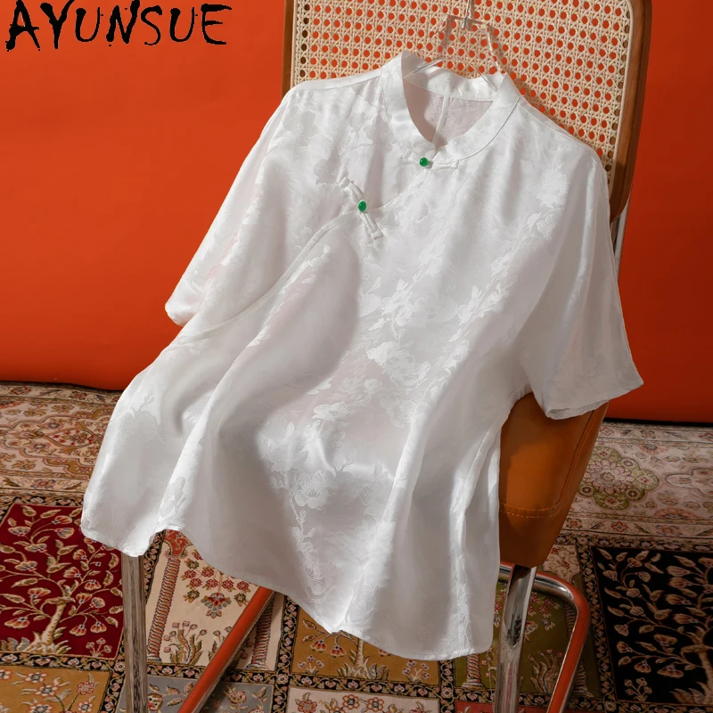 AYUNSUE 100% Mulberry Silk Blouse Woman Luxury Summer T Shirts for Woman Clothing High Quality Short Sleeve Shirts Woman 2025
AYUNSUE 100% Mulberry Silk Blouse Woman Luxury Summer T Shirts for Woman Clothing High Quality Short Sleeve Shirts Woman 2025