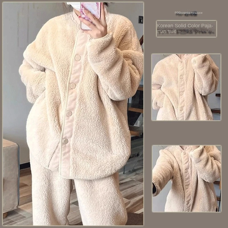 Korean Solid Color Simple Coral Velvet Pajamas Female Wintertime New Style Cardigan Thick Warm House Suit Soft Comfort
Korean Solid Color Simple Coral Velvet Pajamas Female Wintertime New Style Cardigan Thick Warm House Suit Soft Comfort
