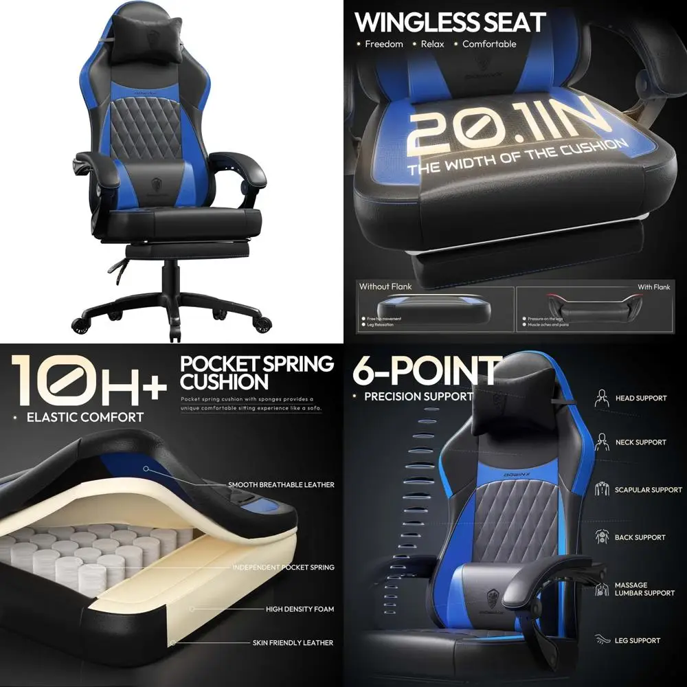 Ergonomic High Back Gaming Chair with Pocket Spring Cushion, Massage Lumbar Support and Footrest for Adults, Comfortable Compute
Ergonomic High Back Gaming Chair with Pocket Spring Cushion, Massage Lumbar Support and Footrest for Adults, Comfortable Compute