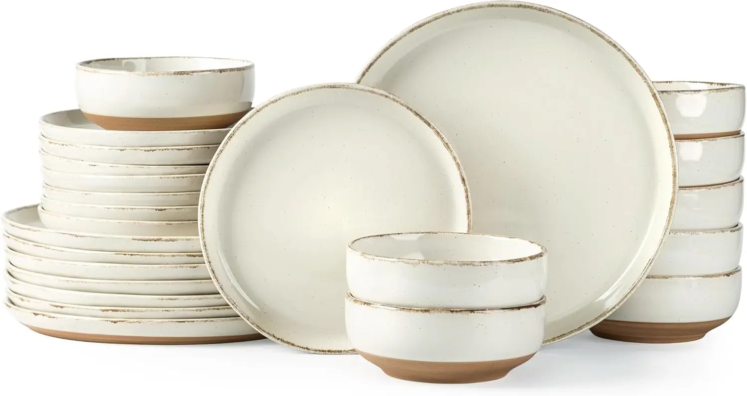24 Pieces Ceramic Dinnerware Sets for 8, Handpainted Stoneware Plates and Bowls Set with Rustic Terracotta Underside, Scratch Re
24 Pieces Ceramic Dinnerware Sets for 8, Handpainted Stoneware Plates and Bowls Set with Rustic Terracotta Underside, Scratch Re