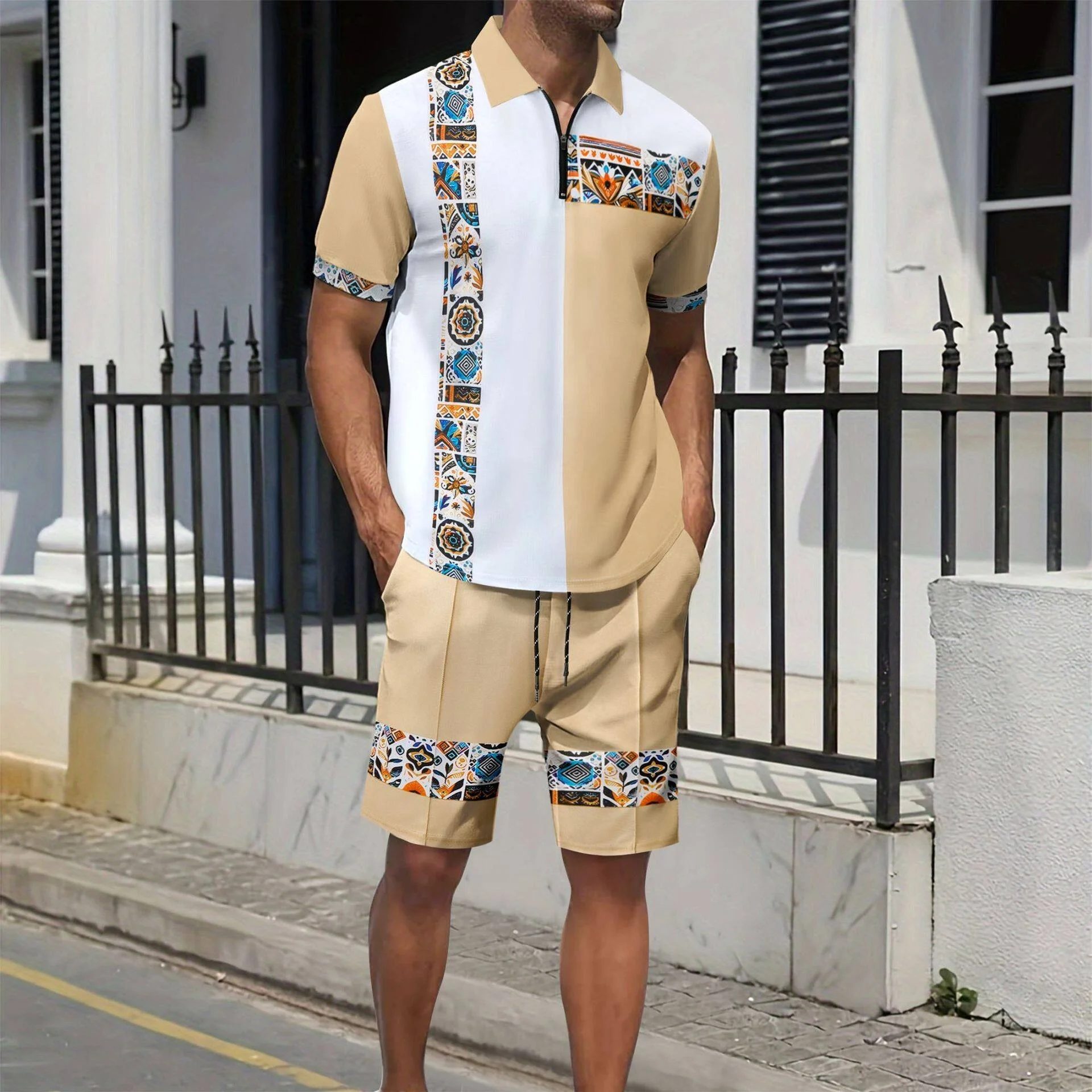 New 2024 Men's Summer Casual Two-Piece Set Short Sleeve Zipper Splice Short Pants Comfortable Breathable Lightweight Polyester
New 2024 Men's Summer Casual Two-Piece Set Short Sleeve Zipper Splice Short Pants Comfortable Breathable Lightweight Polyester