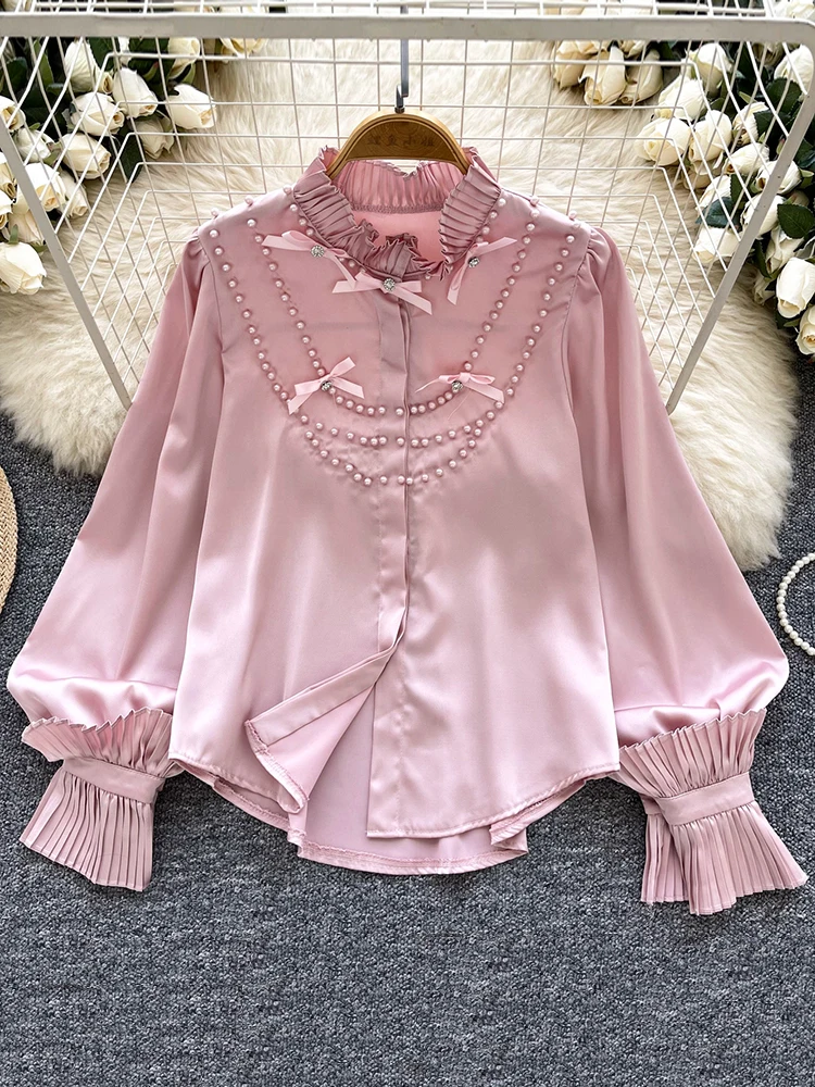 French Style Shirt for Women in Spring Autumn New Style with Beaded Bow Loose Long Sleeved Satin Blouse Women's Chic Top C48
French Style Shirt for Women in Spring Autumn New Style with Beaded Bow Loose Long Sleeved Satin Blouse Women's Chic Top C48