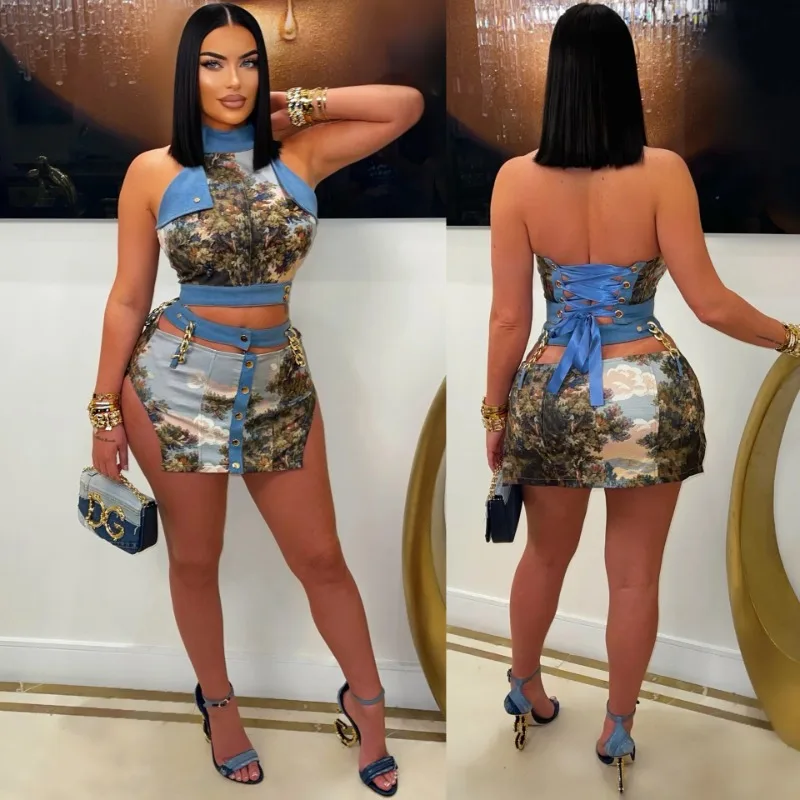 Floral Printed Women 2 Piece Set Sleeveless Vest Chain Bodycon Skirts Matching Set 2025 Summer Sexy Night Club Party Vestidos
Floral Printed Women 2 Piece Set Sleeveless Vest Chain Bodycon Skirts Matching Set 2025 Summer Sexy Night Club Party Vestidos