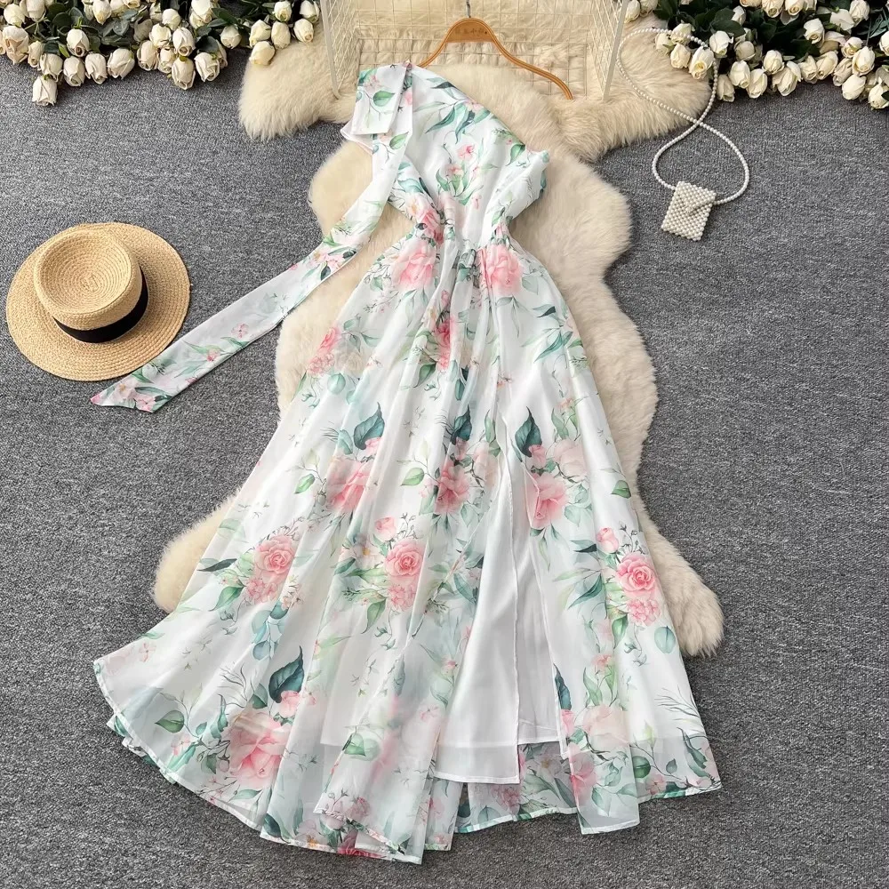 French Sweet Floral Dress Summer Women Pleated Sexy Backless Printed Beach Dresses Laides Slim A-Line Elegant Party Long Robe
French Sweet Floral Dress Summer Women Pleated Sexy Backless Printed Beach Dresses Laides Slim A-Line Elegant Party Long Robe