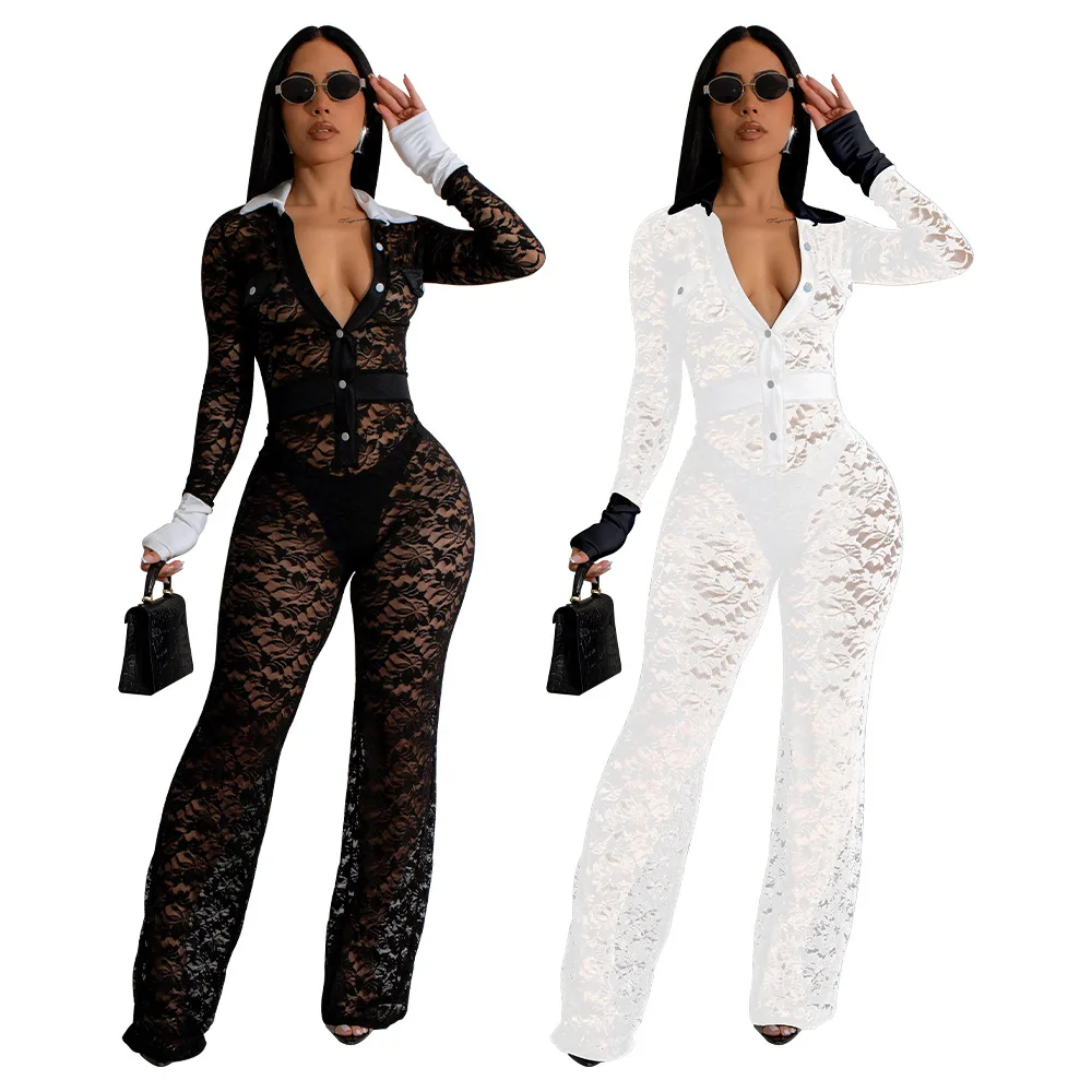 Jumpsuits Women V Neck Lace Rompers Sexy Skinny Jumpsuit Y2k Streetwear High Waist Pockets Overalls Party Straight Pants Summer
Jumpsuits Women V Neck Lace Rompers Sexy Skinny Jumpsuit Y2k Streetwear High Waist Pockets Overalls Party Straight Pants Summer
