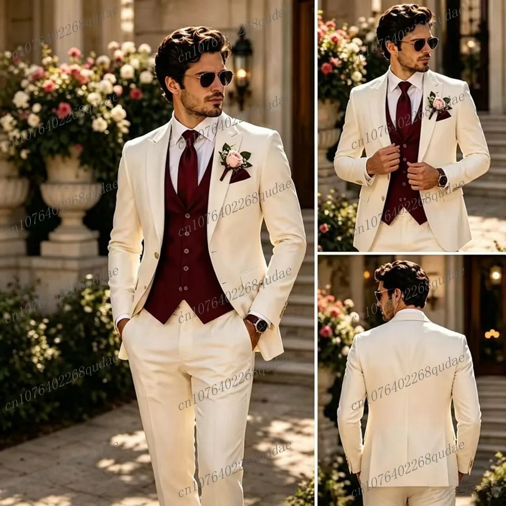 White And Burgundy Formal Men Suit Wedding Party Groom Groomsman Male Tuxedos Bridegroom Costume 3 Piece Set Blazer Vest Pants
White And Burgundy Formal Men Suit Wedding Party Groom Groomsman Male Tuxedos Bridegroom Costume 3 Piece Set Blazer Vest Pants