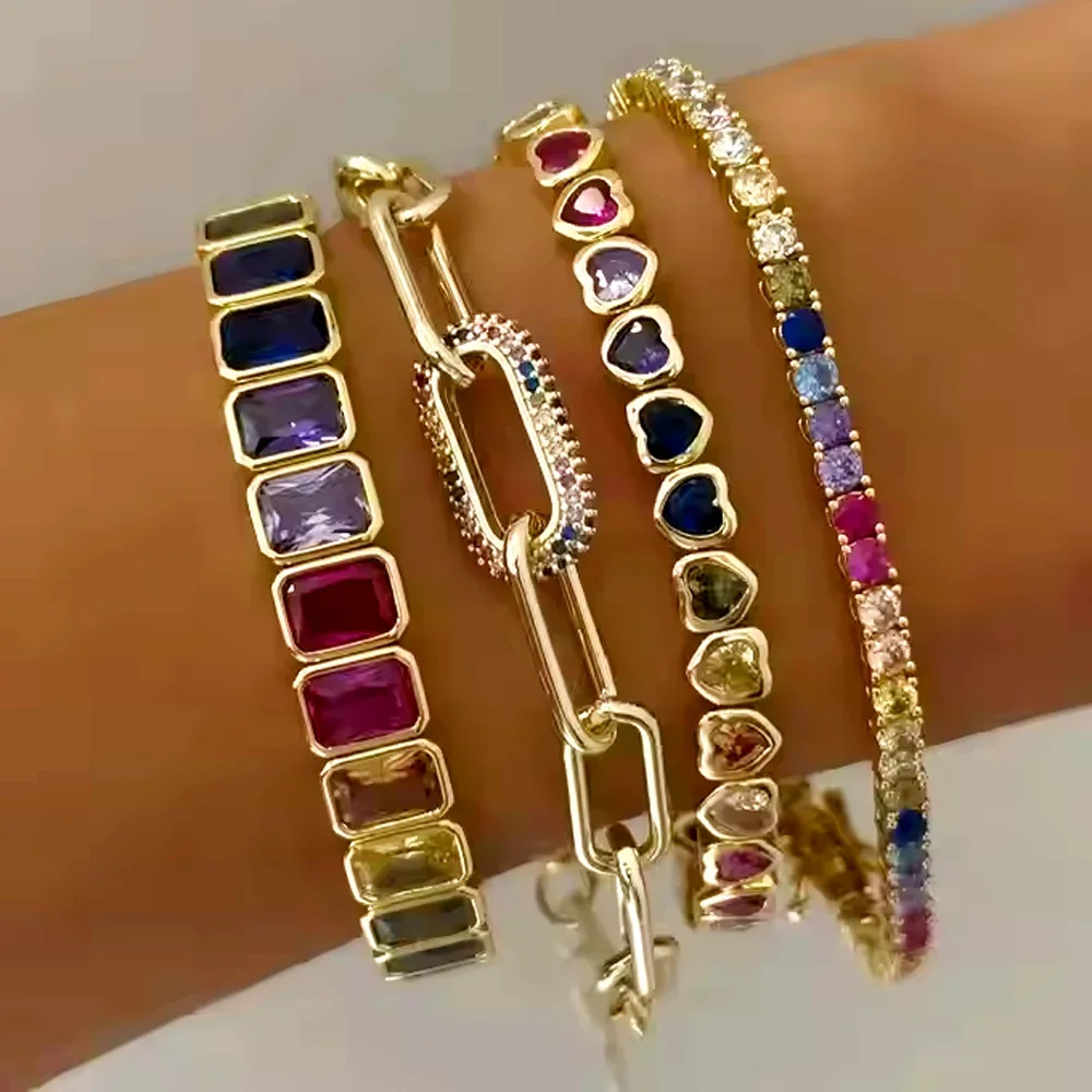 New Trendy rainbow Rectangular Shape Cubic Zirconia Charm Bracelets For Women Fashion Female OL Style Jewelry Birthday Gifts
New Trendy rainbow Rectangular Shape Cubic Zirconia Charm Bracelets For Women Fashion Female OL Style Jewelry Birthday Gifts