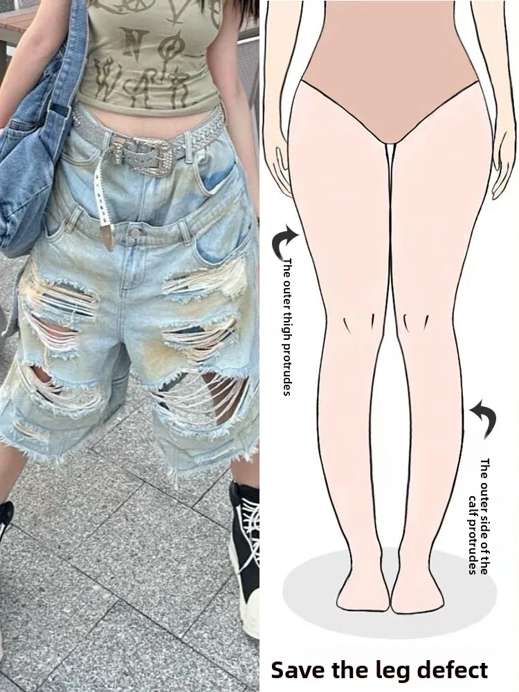 High Waist Loose Fit Seven Inch Jeans Women's Summer New Style Spicy Girl American High Street Hole Double Waist Head Denim
High Waist Loose Fit Seven Inch Jeans Women's Summer New Style Spicy Girl American High Street Hole Double Waist Head Denim