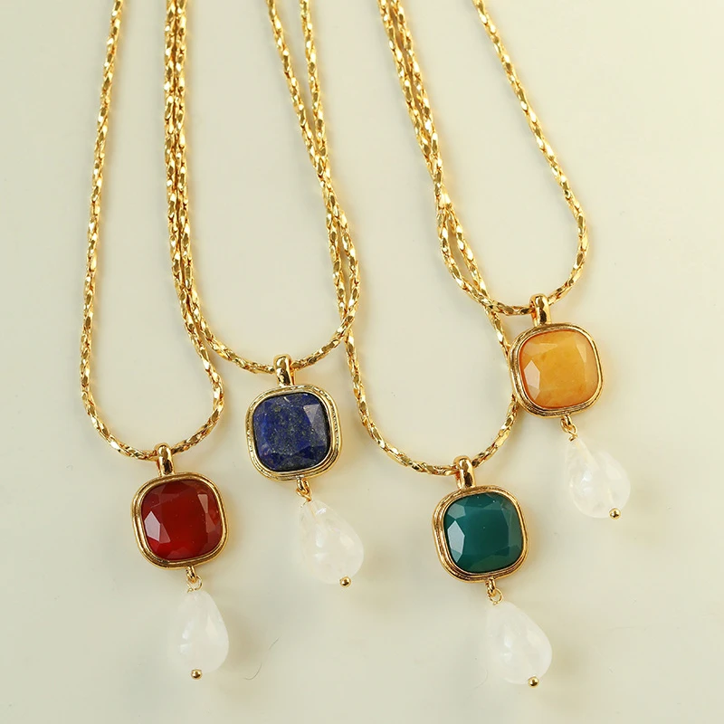 Vintage Natural Gemstone Crystal Pendant Gold Chain Necklace Women Europe Elegant Jewelry Accessories
Vintage Natural Gemstone Crystal Pendant Gold Chain Necklace Women Europe Elegant Jewelry Accessories