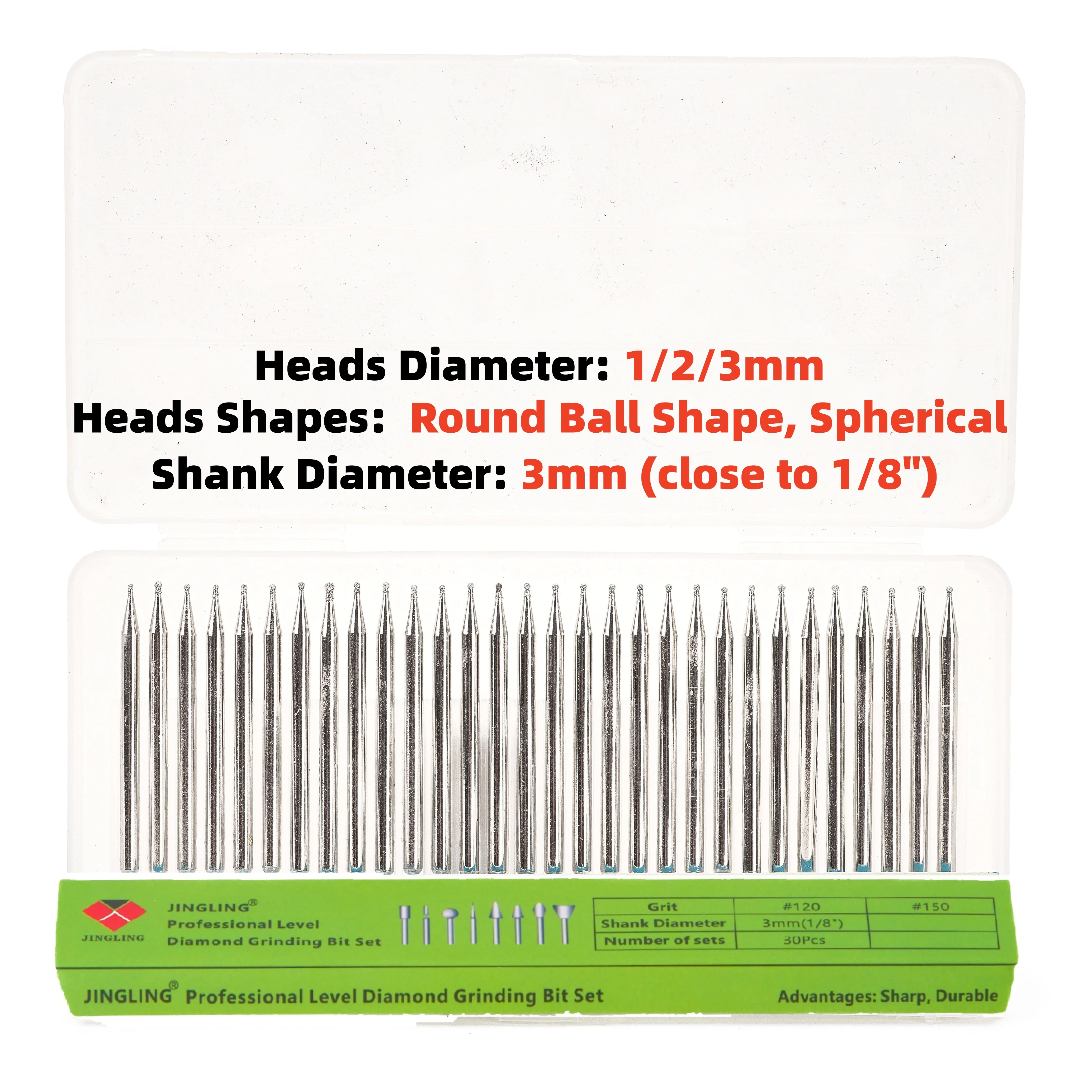 30Pcs Coated Diamond Ball Burrs 3mm Shank 1-3mm Head Diamond Grinding Bits Fit Dremel Rotary Tool Stone Jade Glass Carving
30Pcs Coated Diamond Ball Burrs 3mm Shank 1-3mm Head Diamond Grinding Bits Fit Dremel Rotary Tool Stone Jade Glass Carving