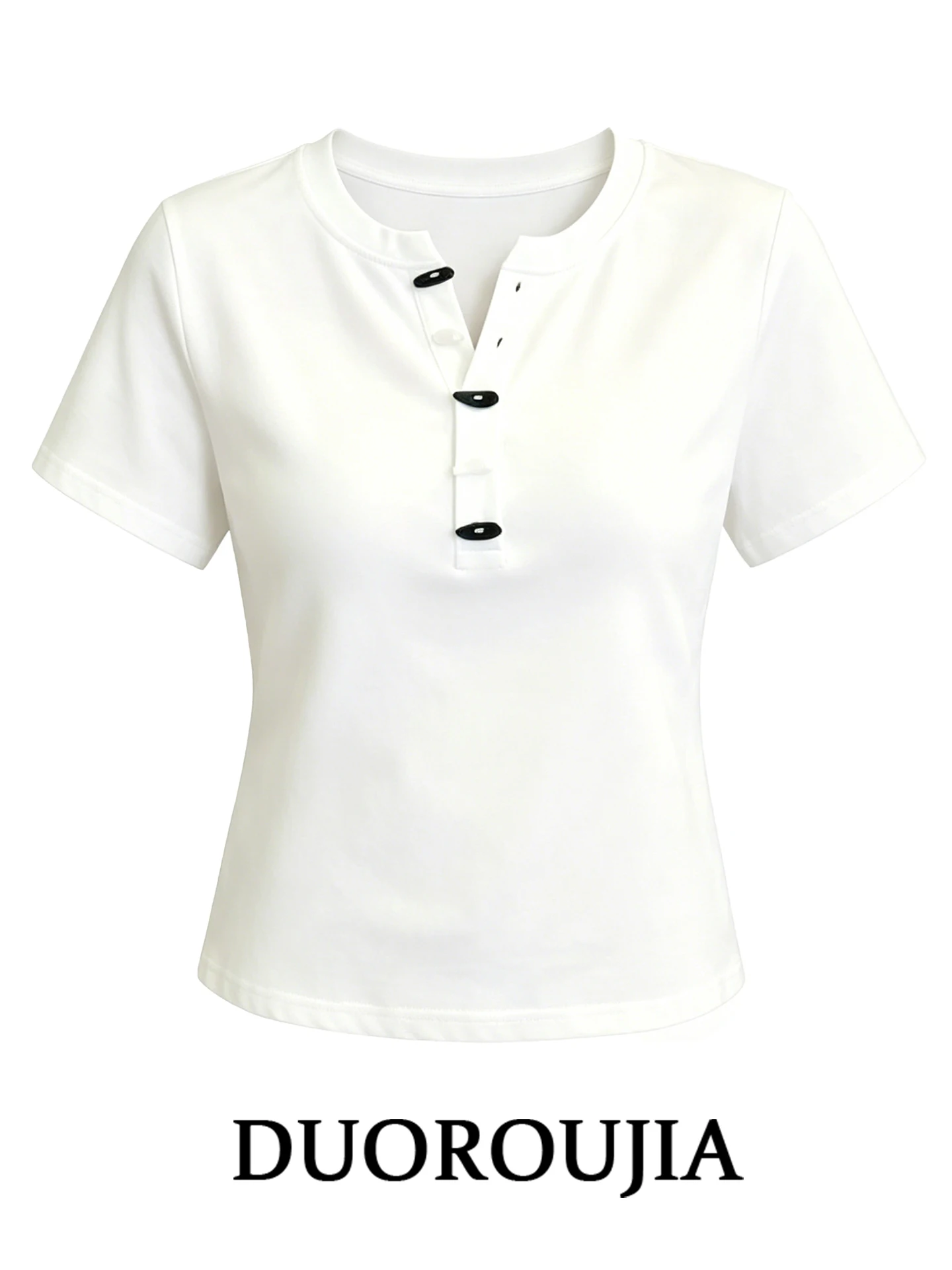 Slim Fit Korean Style White V-Neck Button Short Sleeve T-Shirt Women's Summer plus Size Versatile Flattering Trendy Top
Slim Fit Korean Style White V-Neck Button Short Sleeve T-Shirt Women's Summer plus Size Versatile Flattering Trendy Top