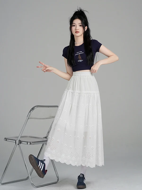 Ele High Waist Hollow out Floral Midi Skirt White Heavy Work Sweet Gentle White Dr A-Line Universal Sle Summer New
Ele High Waist Hollow out Floral Midi Skirt White Heavy Work Sweet Gentle White Dr A-Line Universal Sle Summer New