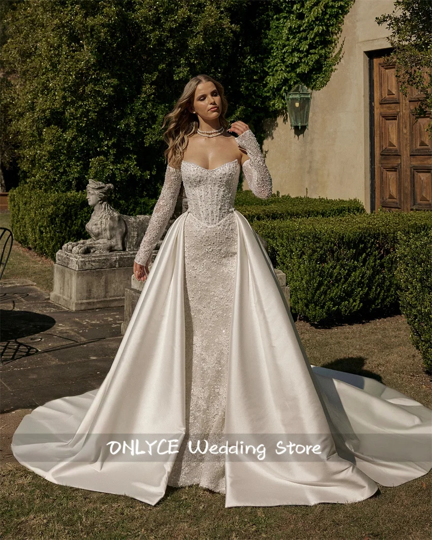 Luxury Wedding Dress With Gloves Detachable Train Beading Crystals Pearls Lace Bridal Gown Vestidos De Novia Customized
Luxury Wedding Dress With Gloves Detachable Train Beading Crystals Pearls Lace Bridal Gown Vestidos De Novia Customized