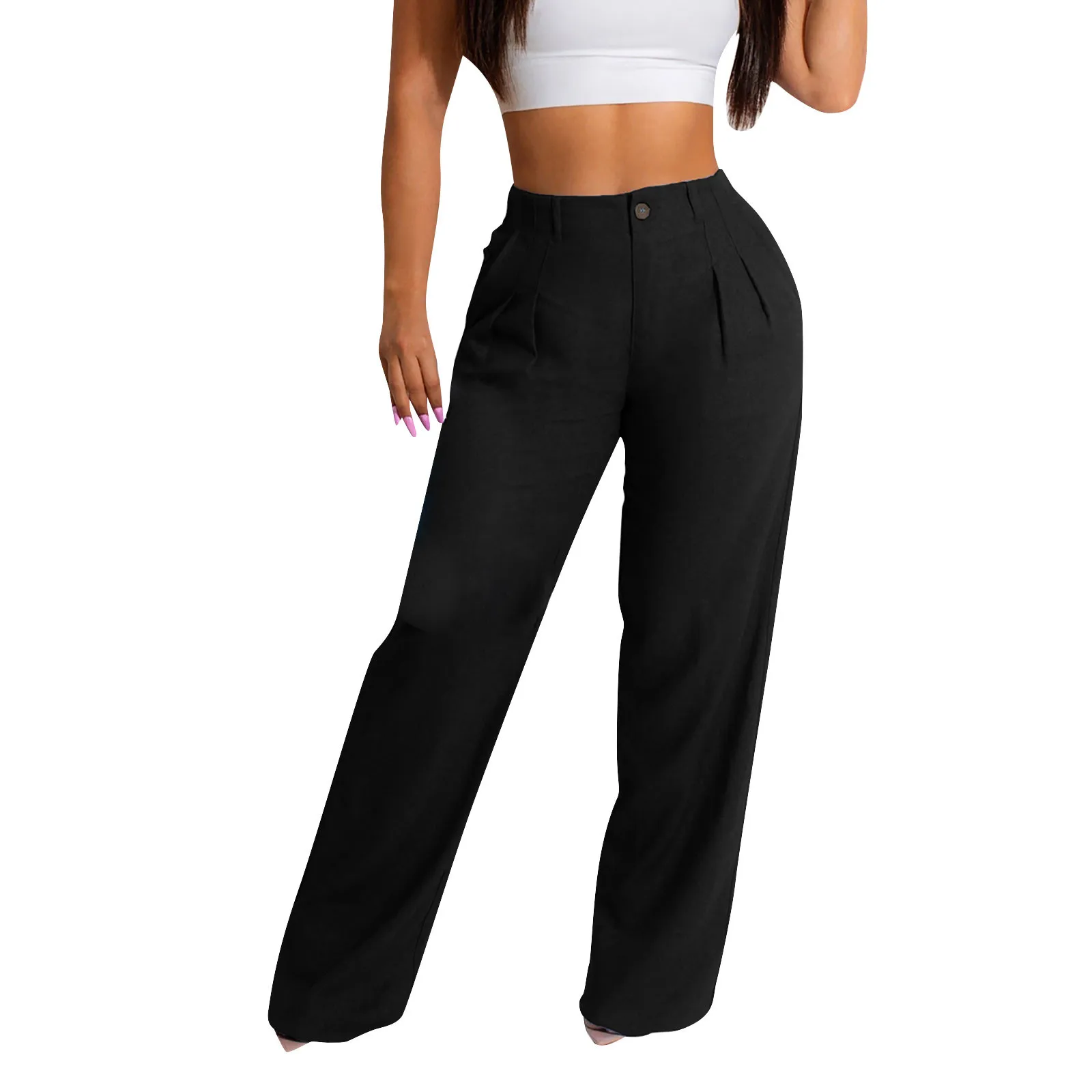 Casual Pants Womens Solid Color Wide Leg Pants Long Pants Casual Pants High Waist Pleated Pants Loose Waist With Zipper Buttons
Casual Pants Womens Solid Color Wide Leg Pants Long Pants Casual Pants High Waist Pleated Pants Loose Waist With Zipper Buttons