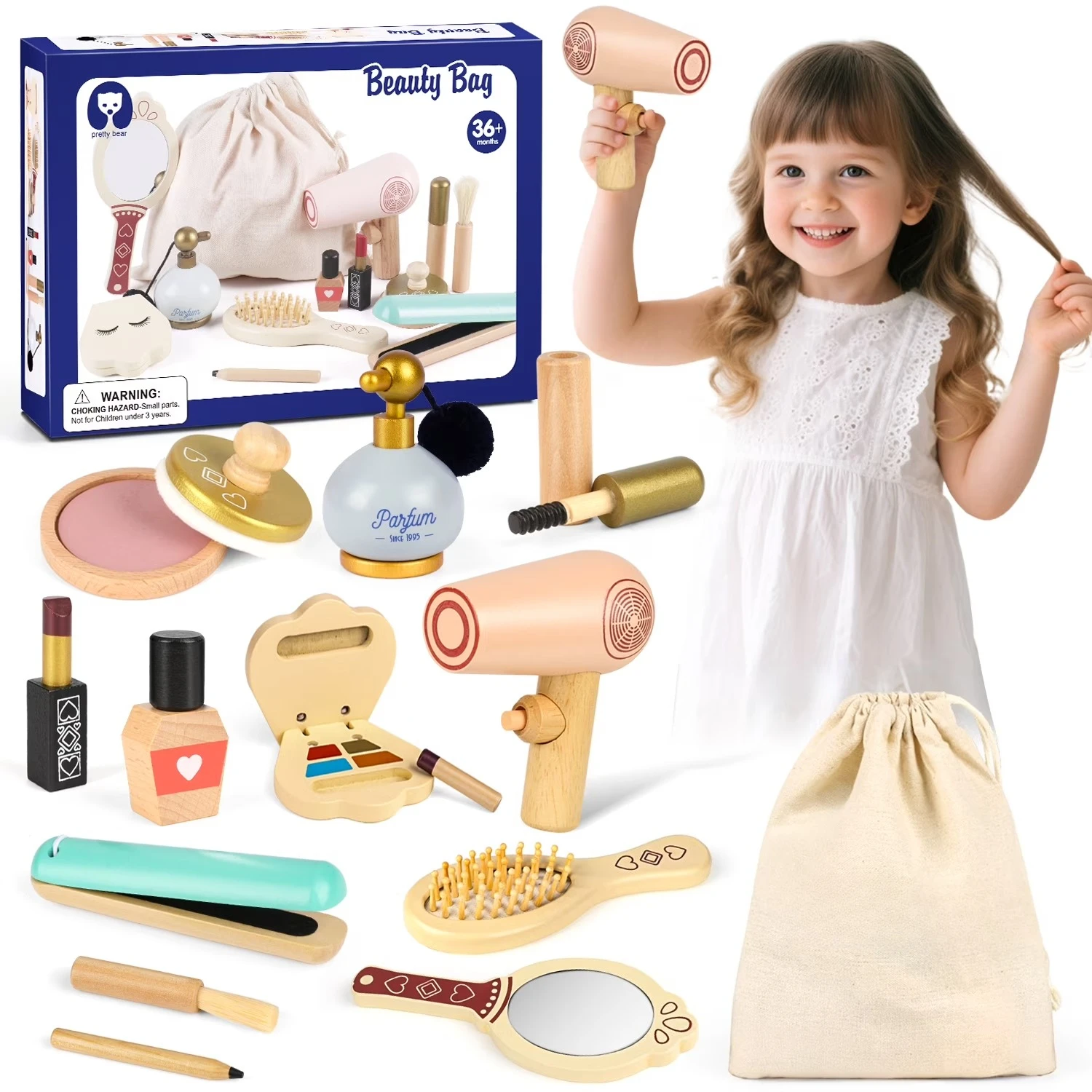 Wooden Makeup Toy Set Pretend Wood Beauty Salon Toys Toddler Wooden Makeup Kit for Girls Realistic Lipstick Mirror Perfume
Wooden Makeup Toy Set Pretend Wood Beauty Salon Toys Toddler Wooden Makeup Kit for Girls Realistic Lipstick Mirror Perfume