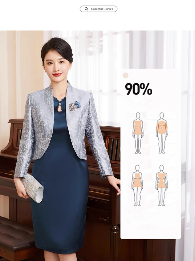 Royal Blue Two Piece Mother of the Bride Dress Jacket Pearl Satin Knee Length Formal Bead Embroidery Wedding Officer Casual Gown
Royal Blue Two Piece Mother of the Bride Dress Jacket Pearl Satin Knee Length Formal Bead Embroidery Wedding Officer Casual Gown