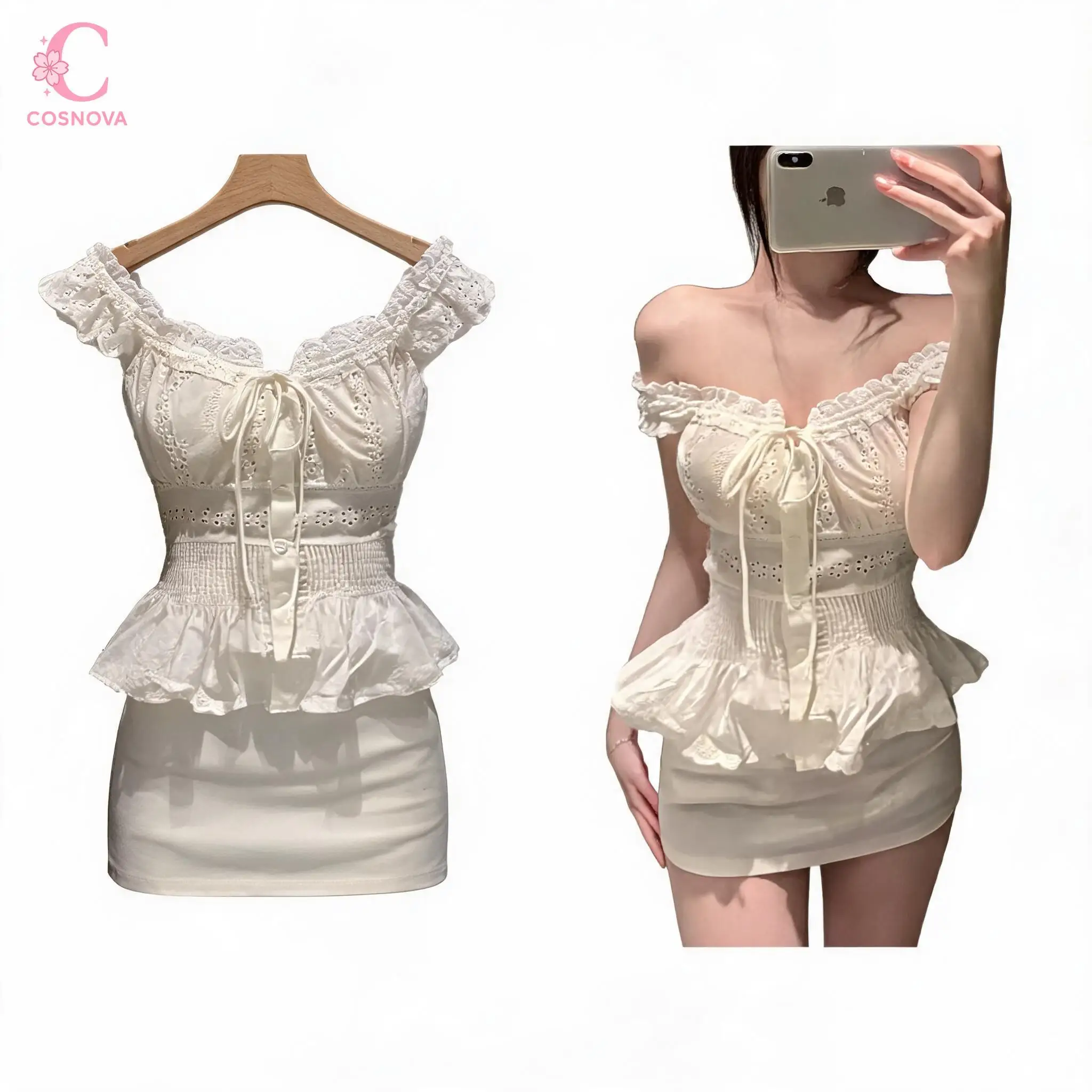 Pure Sexy Elegant Off Shoulder Lace Ruffle Women 2 Piece Sets Bow Waist Cinched Bodycon Skirt Suits Female Summer Party Clothes
Pure Sexy Elegant Off Shoulder Lace Ruffle Women 2 Piece Sets Bow Waist Cinched Bodycon Skirt Suits Female Summer Party Clothes