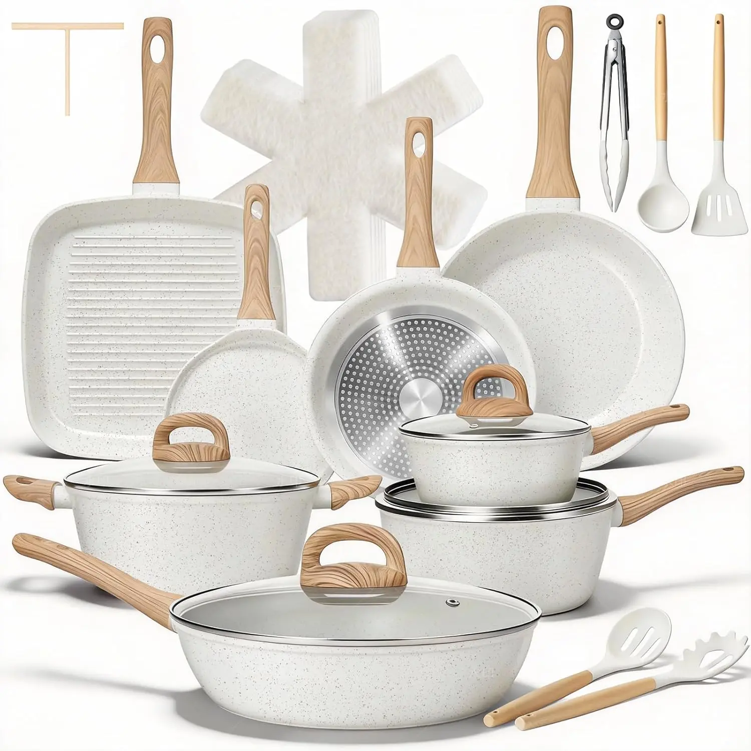 25-Piece Nonstick Ceramic Cookware Set, Induction Compatible, PFAS-Free, Cream White
25-Piece Nonstick Ceramic Cookware Set, Induction Compatible, PFAS-Free, Cream White