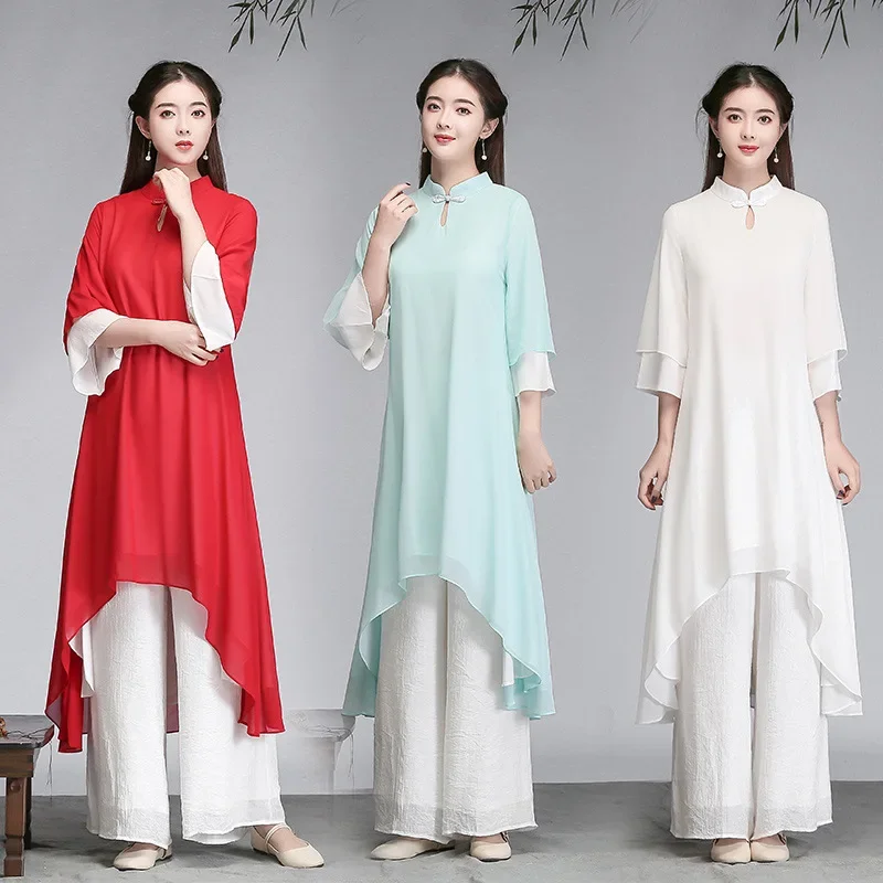 Chinese Style Women's Chiffon Set Tea Clothes Zen Dance Clothes Retro Style Hanfu Two-piece Set Chinese Clothes for Women
Chinese Style Women's Chiffon Set Tea Clothes Zen Dance Clothes Retro Style Hanfu Two-piece Set Chinese Clothes for Women