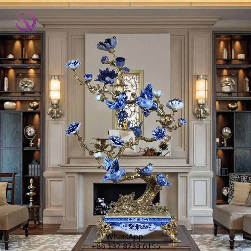 Luxury Retro Home Decor Blue And White Ceramic Porcelain Candle Holder Three Cup Bird Candlestick Holder
Luxury Retro Home Decor Blue And White Ceramic Porcelain Candle Holder Three Cup Bird Candlestick Holder
