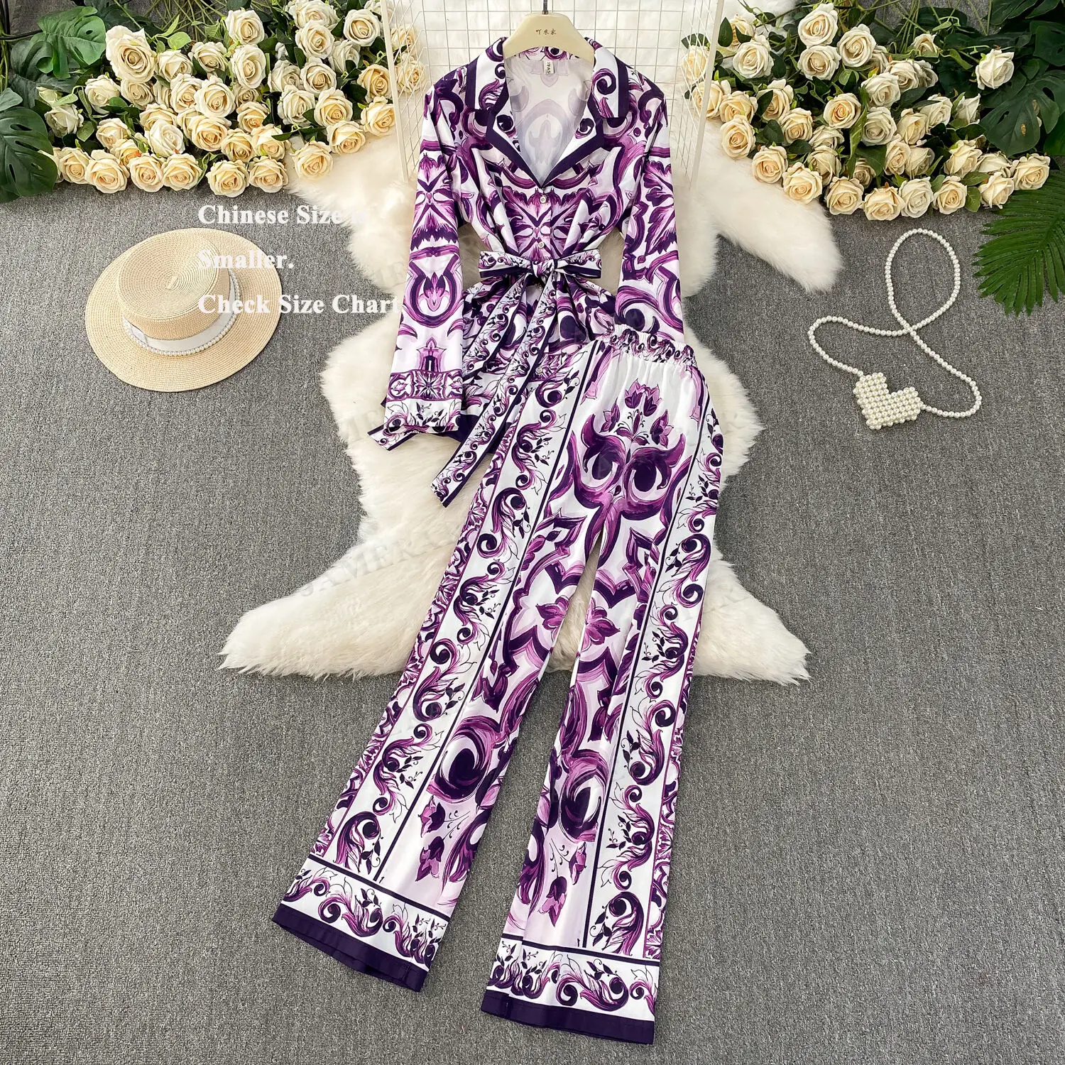 Осенний фиолетовый комплект из двух предметов с цветочным принтом, женские блузки, рубашки, куртка с принтом + широкие брюки с эластичной резинкой на талии, костюмы из 2 предметов, мусульманская одежда 
Осенний фиолетовый комплект из двух предметов с цветочным принтом, женские блузки, рубашки, куртка с принтом + широкие брюки с эластичной резинкой на талии, костюмы из 2 предметов, мусульманская одежда