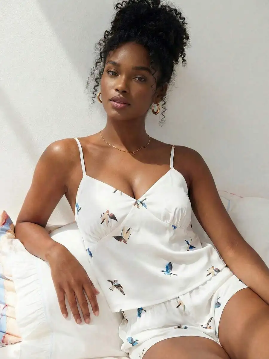 Womens Casual Bird Print Camisole And Shorts Pajama Set Summer
Womens Casual Bird Print Camisole And Shorts Pajama Set Summer
