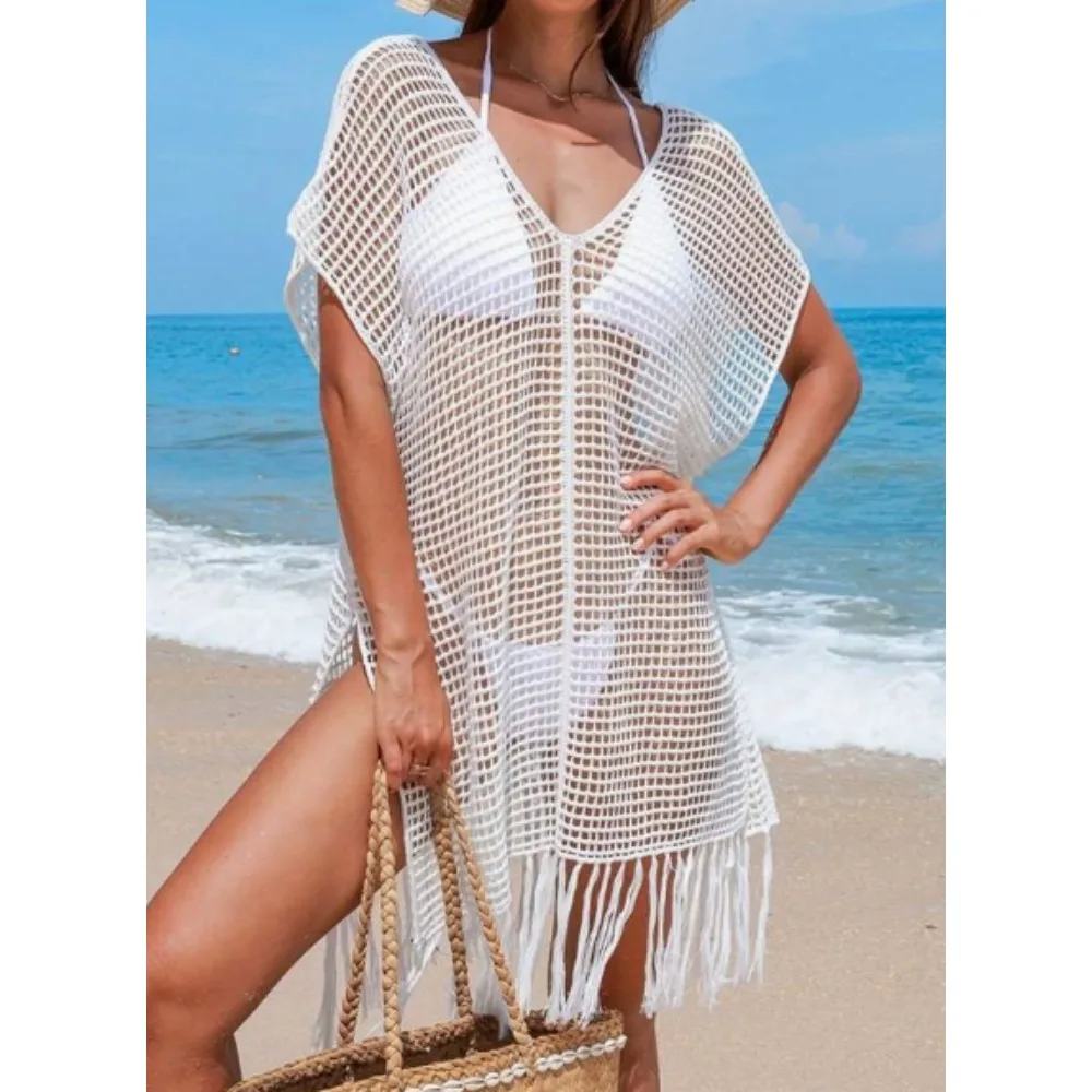 Women's Hollow Out Knitted Cover Up Dress with Tassel Hem Batwing Sleeve Loose Flowy Beach Cover Up (No Bikini Included)
Women's Hollow Out Knitted Cover Up Dress with Tassel Hem Batwing Sleeve Loose Flowy Beach Cover Up (No Bikini Included)