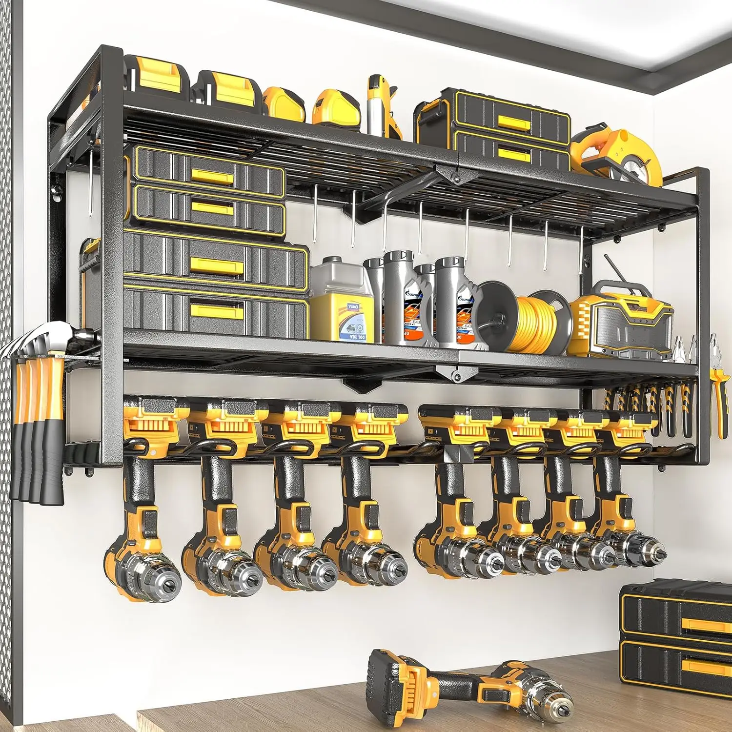 Power Tool Organizer - 8 Drill & Screwdriver Wall Mount, 3 Layer Storage Rack with Hammer & Plier Holder
Power Tool Organizer - 8 Drill & Screwdriver Wall Mount, 3 Layer Storage Rack with Hammer & Plier Holder