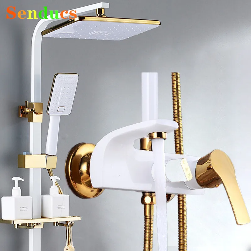 Hot Cold Bathroom Shower System Faucet Set 12 Inch Rainfall Shower Head Bras Bathroom Faucets White Gold Bathroom Shower Set
Hot Cold Bathroom Shower System Faucet Set 12 Inch Rainfall Shower Head Bras Bathroom Faucets White Gold Bathroom Shower Set
