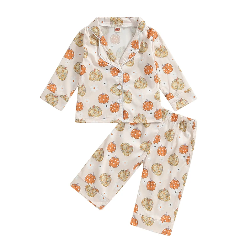 Kids Girls Halloween Pajamas Set Pumpkin Print Long Sleeve Tops with Elastic Waist Pants Sleepwear
Kids Girls Halloween Pajamas Set Pumpkin Print Long Sleeve Tops with Elastic Waist Pants Sleepwear