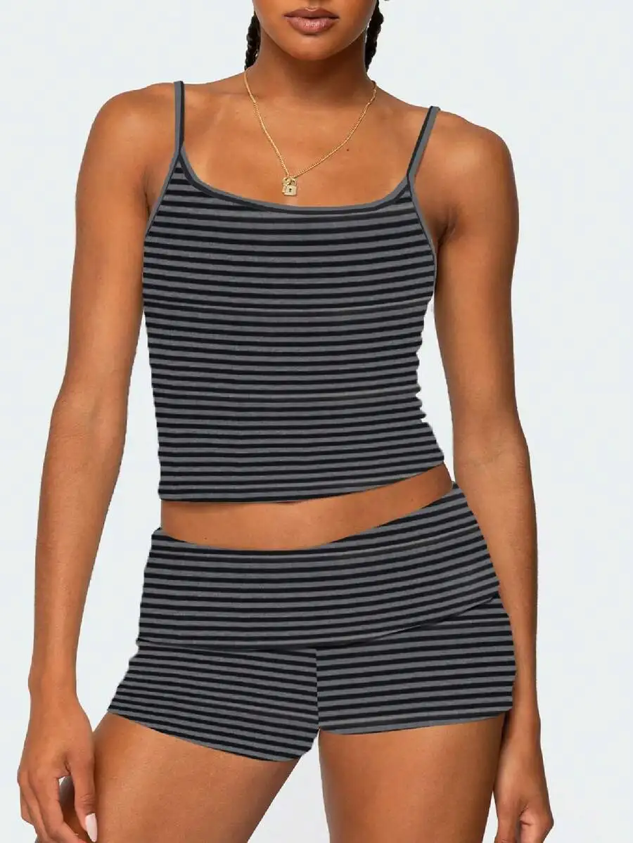 Women 2 Piece Striped Sleeveless Cami Top And Shorts Sleepwear Set
Women 2 Piece Striped Sleeveless Cami Top And Shorts Sleepwear Set