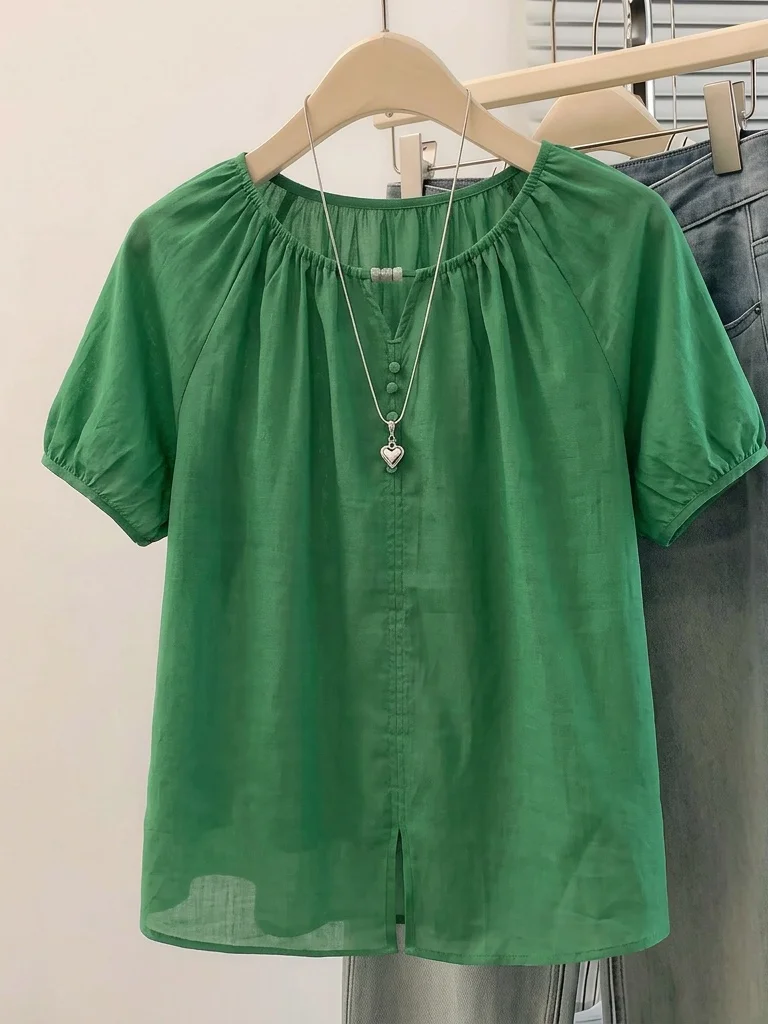 Slim Fit Green Short Sleeve Shirt Women's Summer New Style Big Size Doll Shirt Weight Loss Belly Covering Top Breathable Kore...
Slim Fit Green Short Sleeve Shirt Women's Summer New Style Big Size Doll Shirt Weight Loss Belly Covering Top Breathable Kore...
