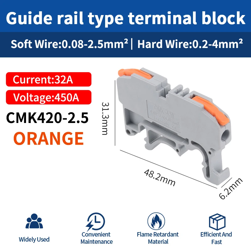 JINH CMK420 One-Flip Lever DIN Rail Terminal Push-in Wire Release Compact Conductor Block Orange Option for Electronics
JINH CMK420 One-Flip Lever DIN Rail Terminal Push-in Wire Release Compact Conductor Block Orange Option for Electronics