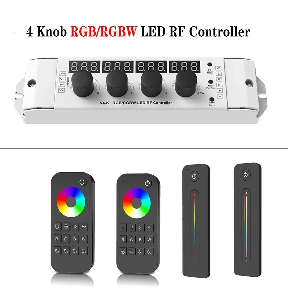 4 Knob RGB/RGBW LED Controller DC 12V 24V PWM Dimming Brightness Adjustment RF Wireless Remote Control
4 Knob RGB/RGBW LED Controller DC 12V 24V PWM Dimming Brightness Adjustment RF Wireless Remote Control
