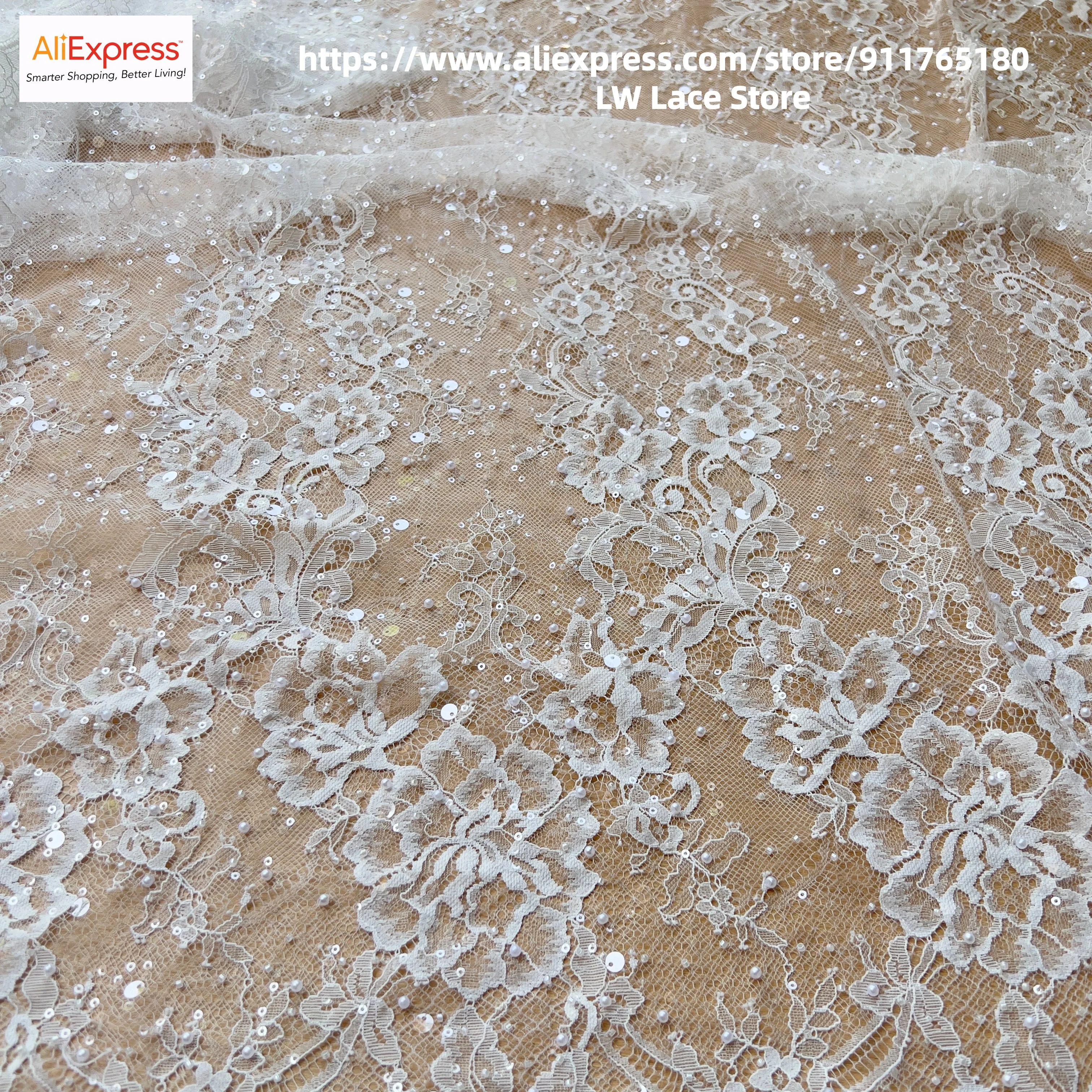 1Piece1.5X3M Luxury Off White Sequin Beaded French Chantilly Lace Fabric Bridal Couture Materials 2026
1Piece1.5X3M Luxury Off White Sequin Beaded French Chantilly Lace Fabric Bridal Couture Materials 2026