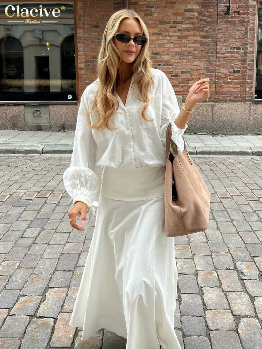 Clacive Fashion Loose White Cotton 2 Pieces Set For Woman 2025 Elegant Long Sleeve Shirt With High Waist Maxi Skirt Set Female
Clacive Fashion Loose White Cotton 2 Pieces Set For Woman 2025 Elegant Long Sleeve Shirt With High Waist Maxi Skirt Set Female