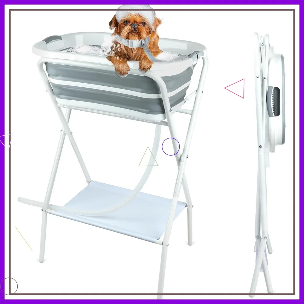 Elevated Dog Bathtub with Drain, Adjustable Collar, Foldable Pet Washing Station for Small Medium Dogs Cats
Elevated Dog Bathtub with Drain, Adjustable Collar, Foldable Pet Washing Station for Small Medium Dogs Cats