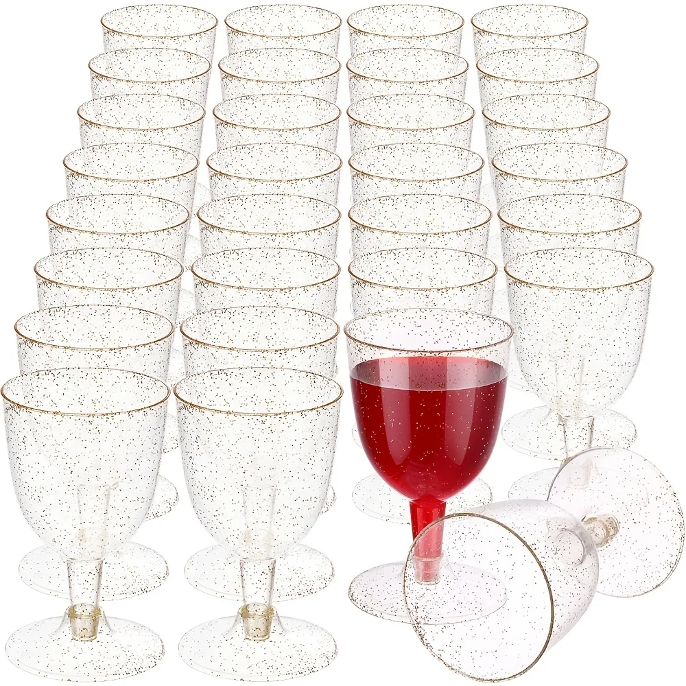 24pcs Disposable Plastic Wine Glasses, Golden Glitter Champagne Goblets Cocktail Cups for Weddings Birthday
24pcs Disposable Plastic Wine Glasses, Golden Glitter Champagne Goblets Cocktail Cups for Weddings Birthday