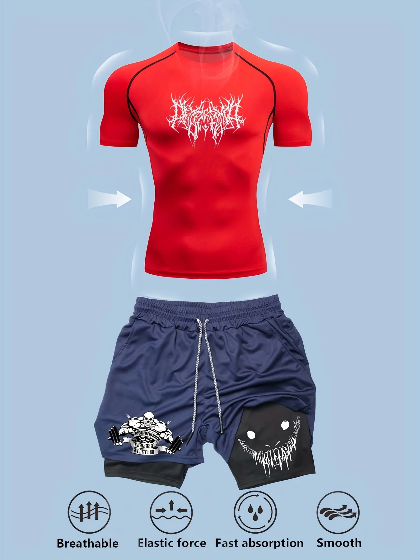 Men's two-piece short-sleeved shorts double-layer sports suit tight fast-drying exercise running outdoor mountain climbing
Men's two-piece short-sleeved shorts double-layer sports suit tight fast-drying exercise running outdoor mountain climbing