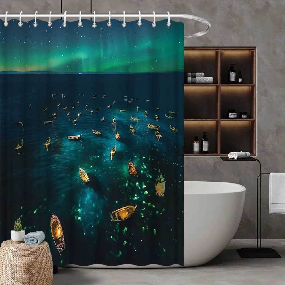 Занавеска для душа Tranquil Ocean & Aurora Borealis, полиэстер с тематикой природы, гребли и светящиеся звезды, 12 крючков, декор для ванной комнаты
Занавеска для душа Tranquil Ocean & Aurora Borealis, полиэстер с тематикой природы, гребли и светящиеся звезды, 12 крючков, декор для ванной комнаты