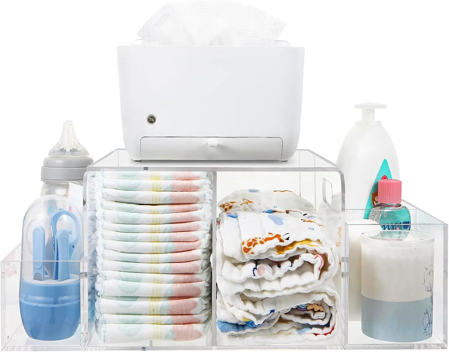 Clear Acrylic Diaper Caddy With 4 Detachable Compartments For Changing Table
Clear Acrylic Diaper Caddy With 4 Detachable Compartments For Changing Table