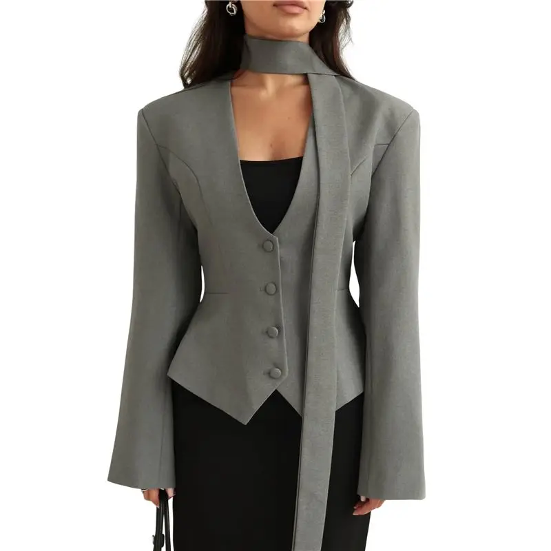 A24F-Women's Long-Sleeved Suit Jacket, Solid Color V-Neck Scarf Slim Fit With Padded Shoulders
A24F-Women's Long-Sleeved Suit Jacket, Solid Color V-Neck Scarf Slim Fit With Padded Shoulders