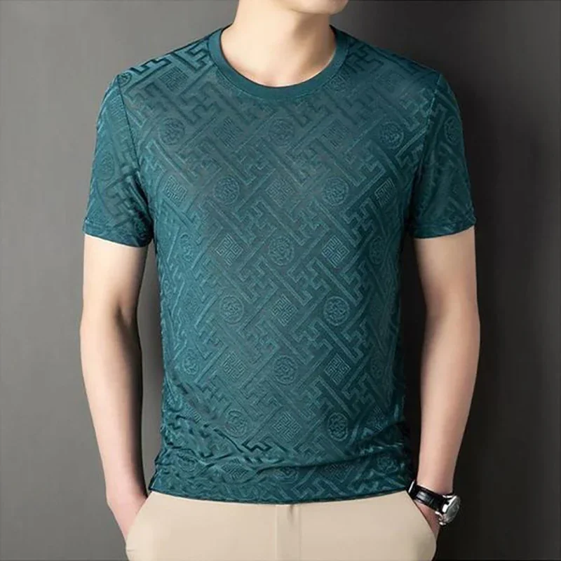 New Mulberry Silk Men's T-Shirt Summer Quick Dry Breathable Round Neck Half-Sleeve Tee Tops Ice Silk Jacquard Oversize T Shirt
New Mulberry Silk Men's T-Shirt Summer Quick Dry Breathable Round Neck Half-Sleeve Tee Tops Ice Silk Jacquard Oversize T Shirt