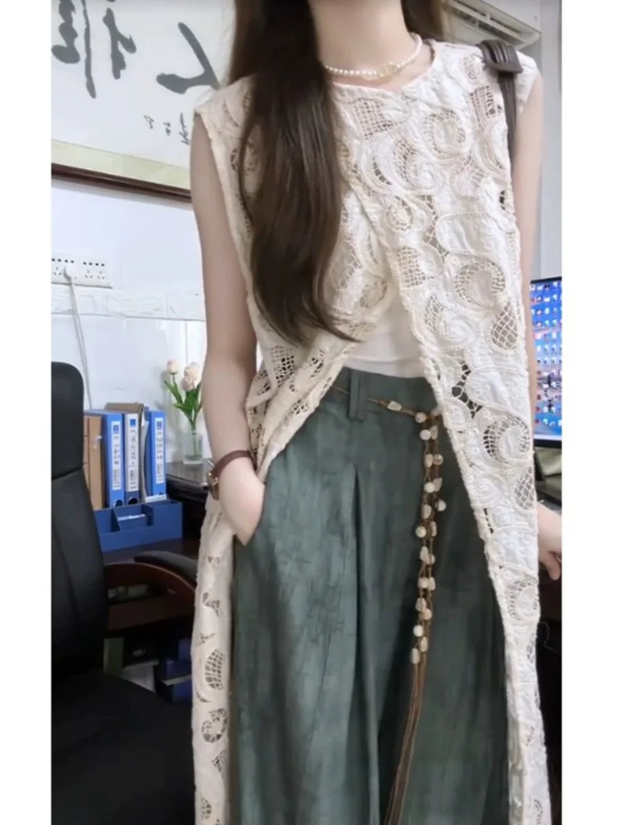 Новый китайский комплект: кружевной жилет, длинные брюки с широкими штанинами, летние тонкие брюки с высокой талией, ажурные, с принтом, миди-длина
Новый китайский комплект: кружевной жилет, длинные брюки с широкими штанинами, летние тонкие брюки с высокой талией, ажурные, с принтом, миди-длина