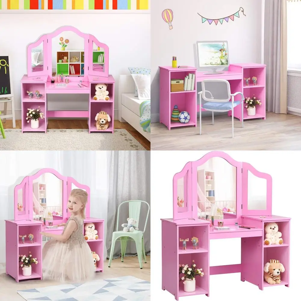 2-in-1 Vanity and Writing Desk with Detachable Design, 4 Storage Shelves, 3-Panel Mirror for Kids and Girls (Pink)
2-in-1 Vanity and Writing Desk with Detachable Design, 4 Storage Shelves, 3-Panel Mirror for Kids and Girls (Pink)